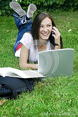 Cute teen girl on the phone Stock Photo