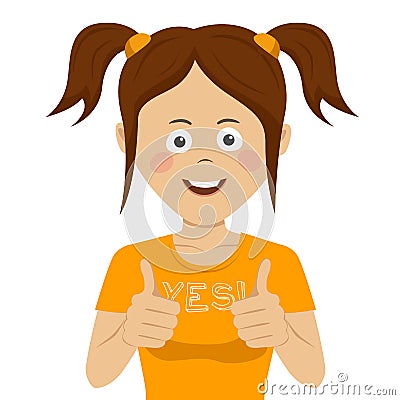 Cute teenager girl giving thumbs up Vector Illustration