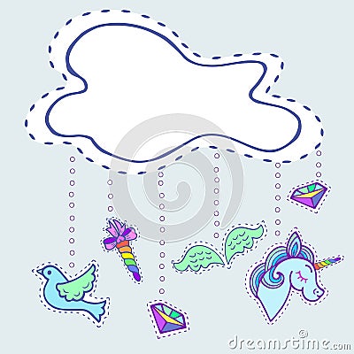 Cute template with stickers and cloud. Vector Illustration