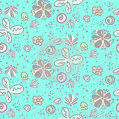 Cute tender blue doodle floral pattern Stock Photo
