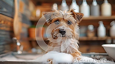 Cute terrier in grooming salon Stock Photo