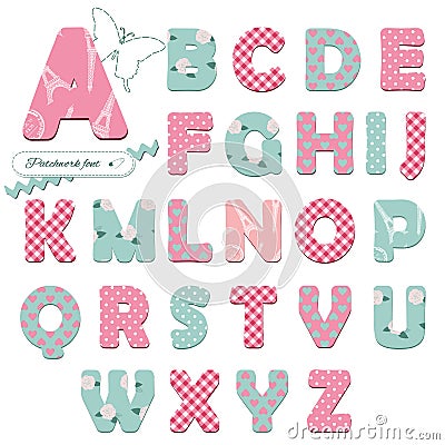 Cute textile font. Stock Photo