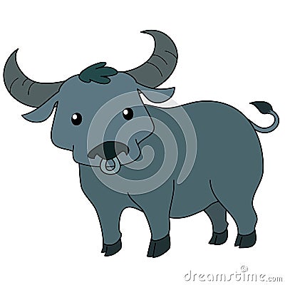 Cute Thai buffalo standing on white background Vector Illustration