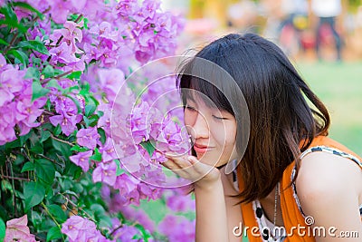 Cute Thai girl scent a purple Kertas Stock Photo