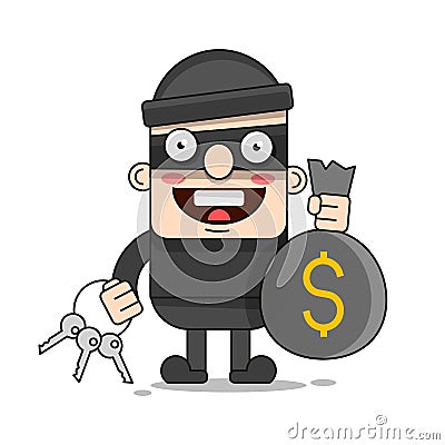 Cute Thief Character. Vector Cartoon Illustration. Bandit With Bag. Robber In Mask Vector Illustration