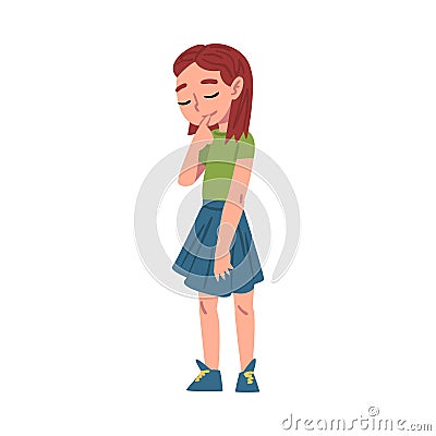 Cute Thoughtful Girl Character Wearing Casual Clothes Cartoon Style Vector Illustration on White Background Vector Illustration