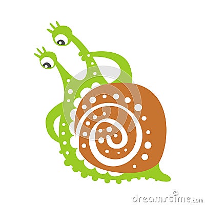 Cute thoughtful snail character, funny mollusk colorful hand drawn vector Illustration Vector Illustration