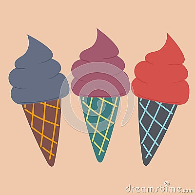 Cute three colorful ice cream cone Stock Photo