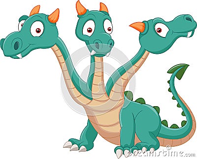 Cute three headed dragon cartoon Vector Illustration