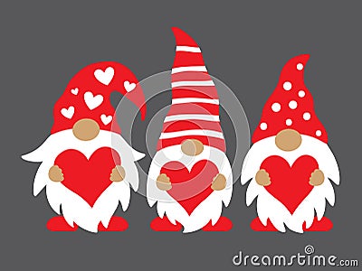 Valentine Gnomes Holding Hearts Vector Illustration. Vector Illustration