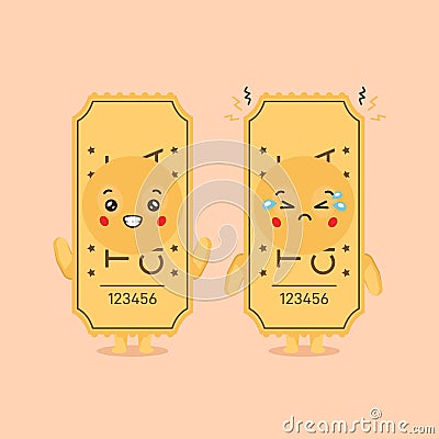 Cute Ticket Characters Smiling and Sad Vector Illustration