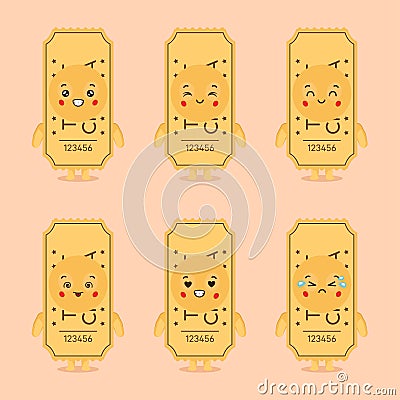 Cute Ticket with Various Expression Vector Illustration