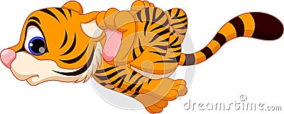 Cute tiger cartoon running Stock Photo