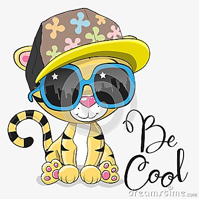 Cute Tiger with sun glasses Vector Illustration