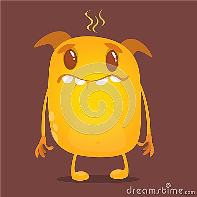 Cute tiny cartoon monster. Vector illustration of orange monster character. Vector Illustration