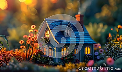 Cute tiny 3d house, small magical mini cottage home Stock Photo