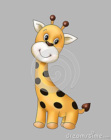 Cute tiny giraffe cub , animal , child coloring book , children story book illustrasion, postcard, toy Stock Photo