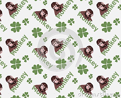 Cute tiny monkey and textile printing variants, gift paper printing patterns, animal picture and writings, pattern, fabric pattern Cartoon Illustration