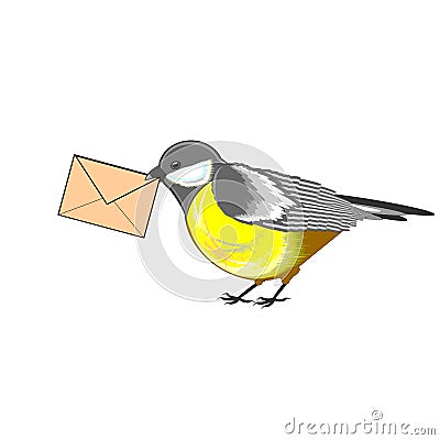 A cute titmouse with a letter in its beak Vector Illustration