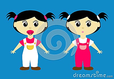 Cute Toddler Girls Vector Illustration