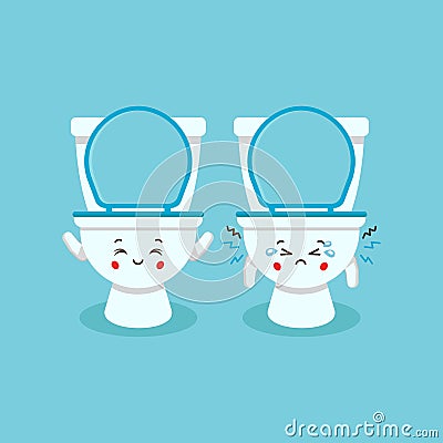 Cute Toilet Bowl Characters Smiling and Sad Vector Illustration