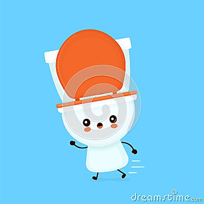 Cute toilet bowl run. Vector flat cartoon Vector Illustration