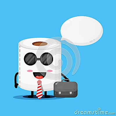 Cute toilet paper mascot goes to office Vector Illustration