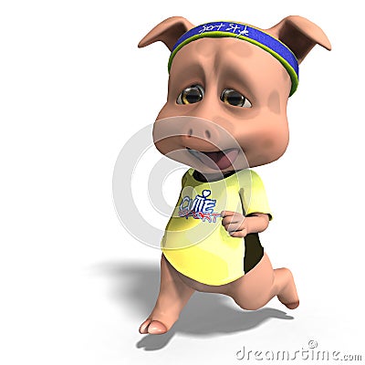 cute toon pig takes a jogging run, 3d-illustration Stock Photo