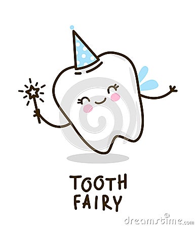 Cute tooth fairy on white Vector Illustration