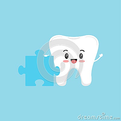 Cute tooth with puzzle piece. Vector Illustration
