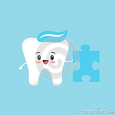 Cute tooth with puzzle piece. Vector Illustration