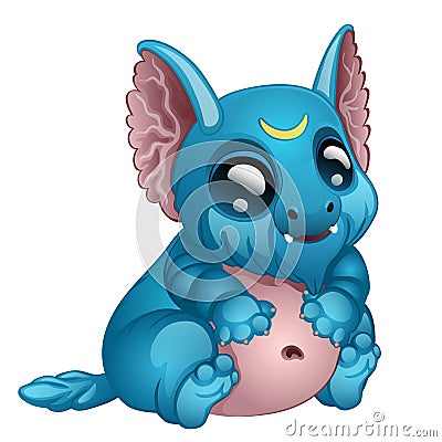 Cute toothy blue monster with big eyes and ears Vector Illustration