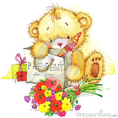 Cute toy bear and toy bunny illustration Cartoon Illustration