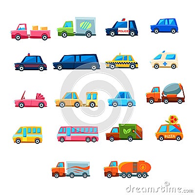 Cute Toy Car Set Of Icons Vector Illustration