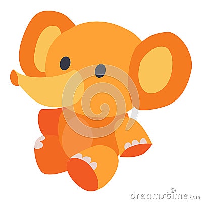 Cute toy elephant in yellow sits on the floor, isolated object on a white background, vector illustration Vector Illustration