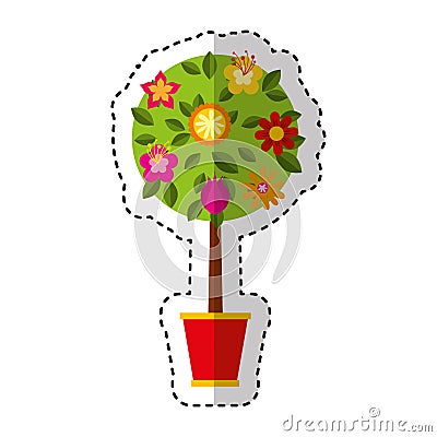 Cute tree in pot icon Vector Illustration