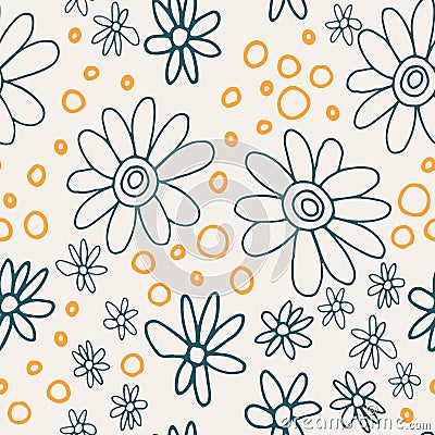 Cute and trendy floral vector pattern with tulips, poppy flowers and berries Vector Illustration