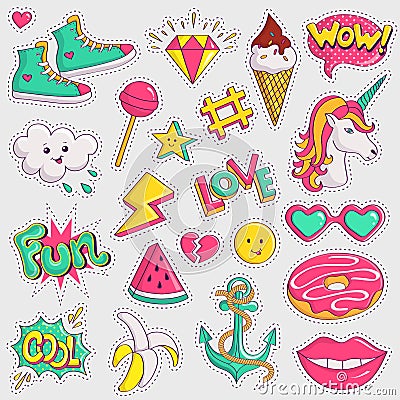 Cute and trendy patches. Vector stickers. Vector Illustration