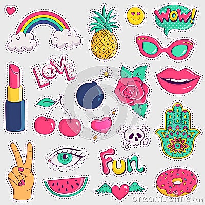 Cute and trendy patches. Vector stickers. Vector Illustration