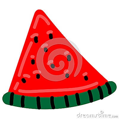 Cute triangular slice of red watermelon, vector color element, cute simple drawing Vector Illustration