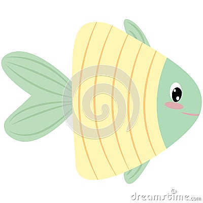 cute triangular yellow green fish, kids vector illustration, cartoon flat style Vector Illustration