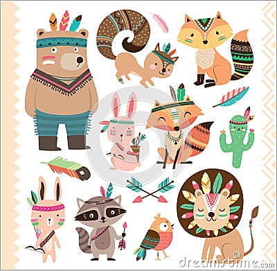 Cute tribal animals Vector Illustration