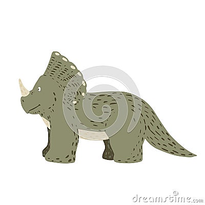 Cute triceratops isolated on white background. Dinosaurs jurassic cartoon in doodle Cartoon Illustration