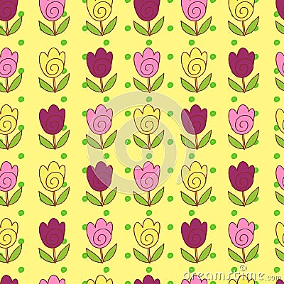 Cute tulips pattern Vector Illustration