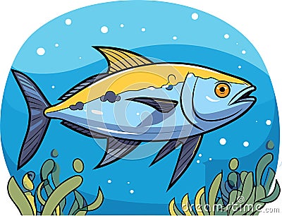 Cute Tuna fish underwater cartoon vector Vector Illustration