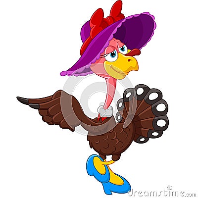 Cute turkey cartoon wearing hat Stock Photo