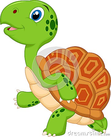 Cute turtle cartoon running Vector Illustration