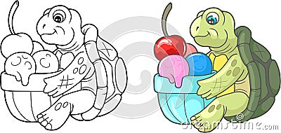 Cute turtle eating delicious ice cream Vector Illustration