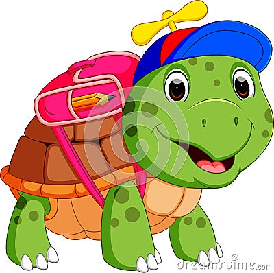 Cute turtle go to school Vector Illustration