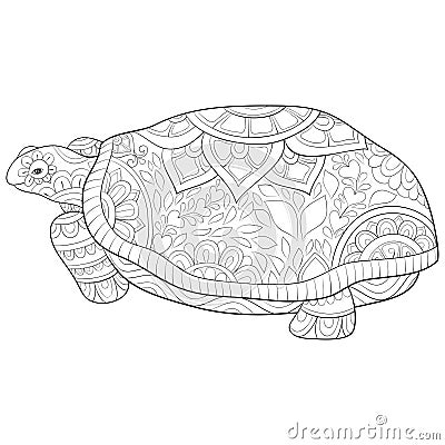 Adult coloring book,page a turtle with ornaments image for relaxing.Zen art style illustration for print Vector Illustration